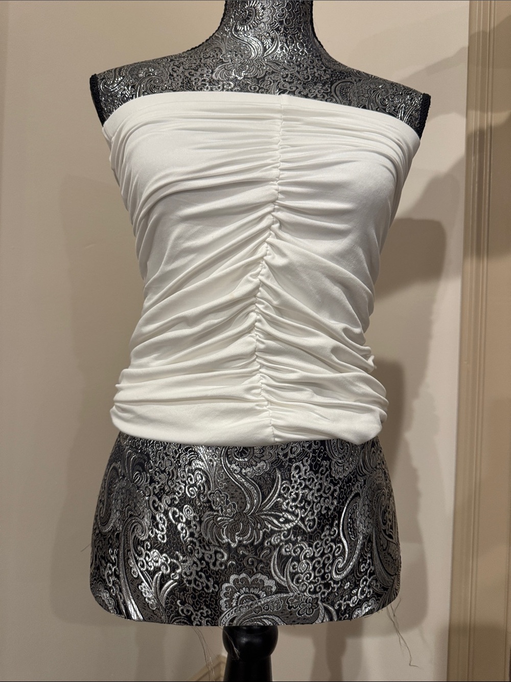 White Ruched Strapless Tube Top